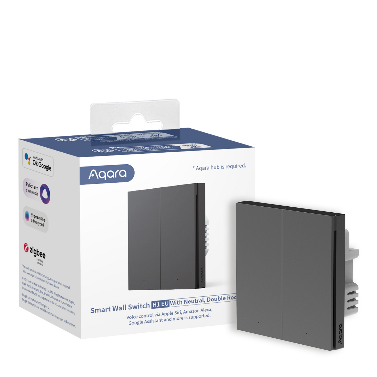 Công tắc âm tường Aqara H1 (2 phím, có Neutral, màu xám)
